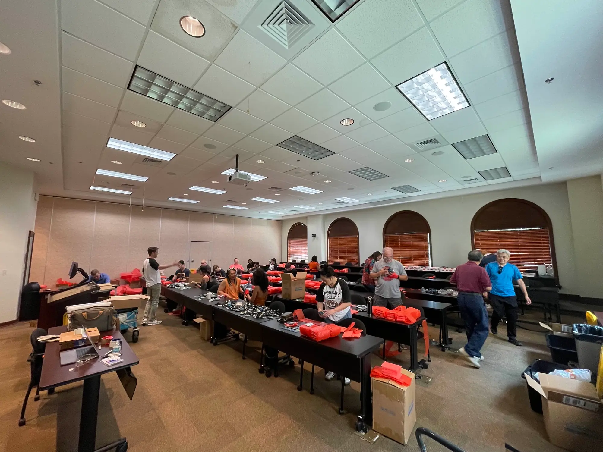 Krewe packing swag bags together